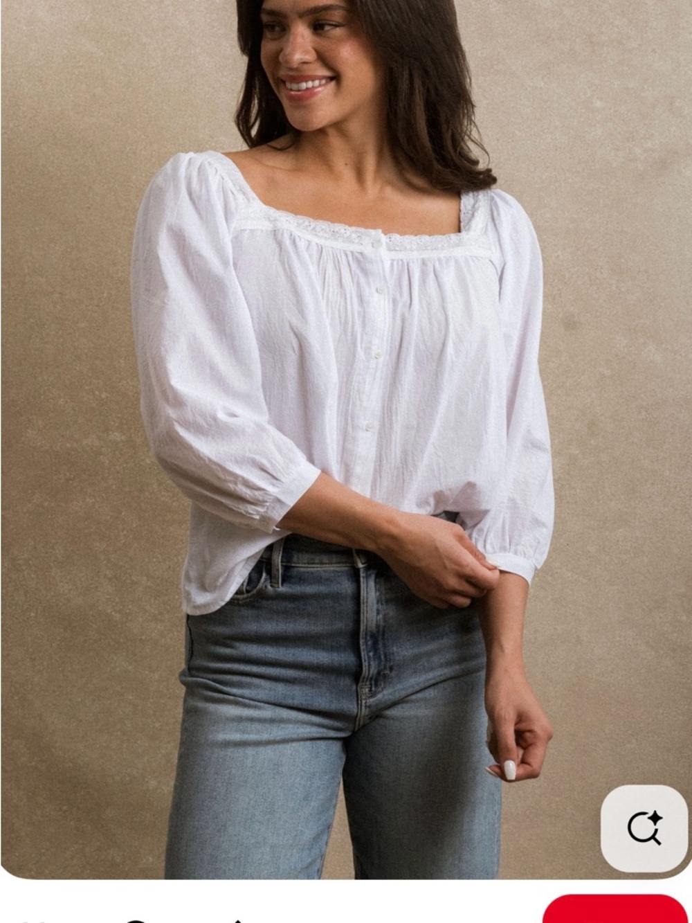 Women's Byron Bay Blouse- White Square-Neck Front Button